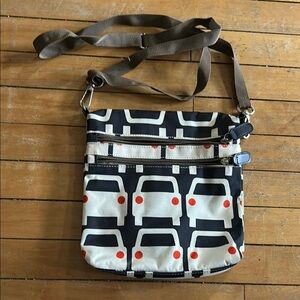 Orla Kiely Black and White Crossbody Bag with Red Accents